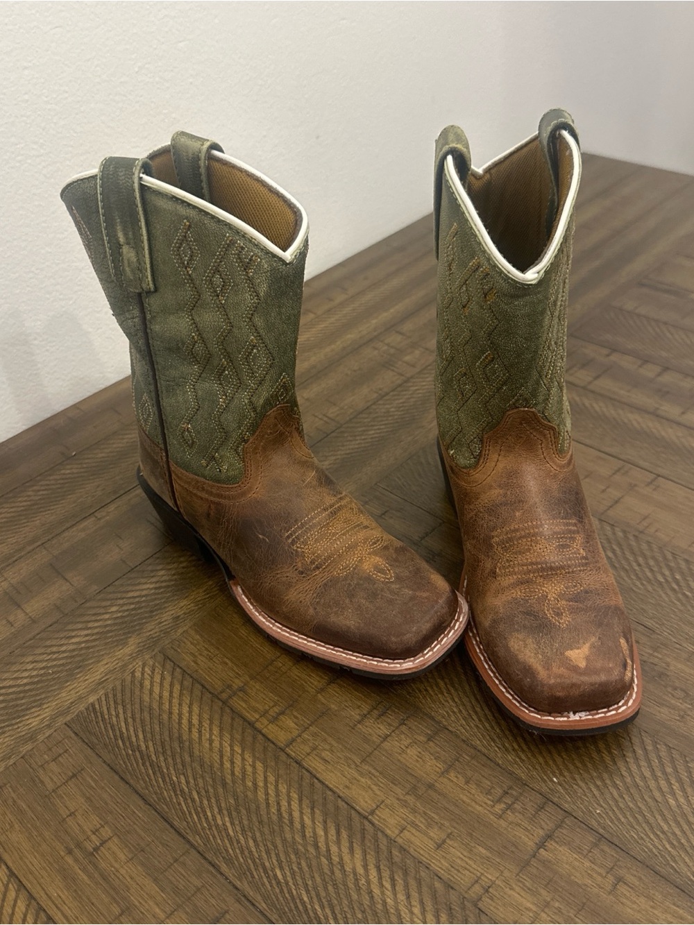 Dan Post Brown Leather Foot with Green Shaft Kids Western Boots